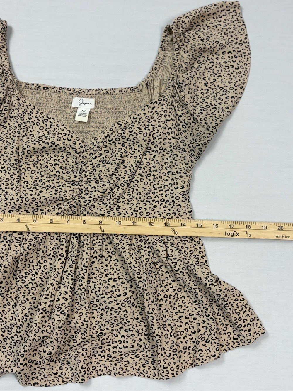 Japna Leopard Animal Print Ruched Sweetheart Flutter Sleeve Peplum Blouse M - Picture 9 of 11